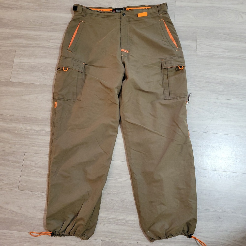 Vintage FUBU Sports Cargo Pants Mens XXL Olive Orange Mesh Lined Streetwear 90s